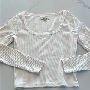 Madewell Beige Scoop Neck Ribbed Long Sleeve Top